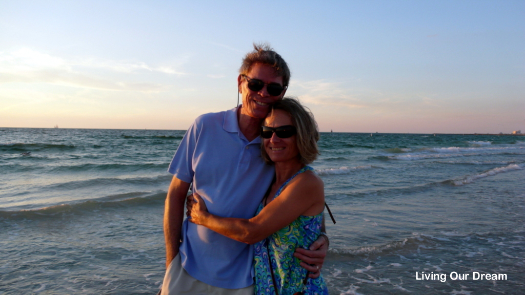 Ron & Irmi, happy on the beach, in front of our home (2015)