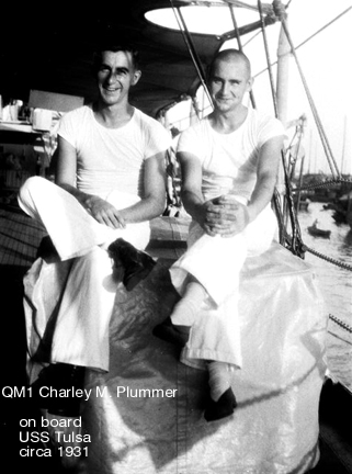 Charley & unknown shipmate aboard Tulsa (after haircut)