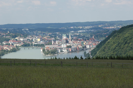 Passau, Germany, taken from hilltop in Austria  (2006)